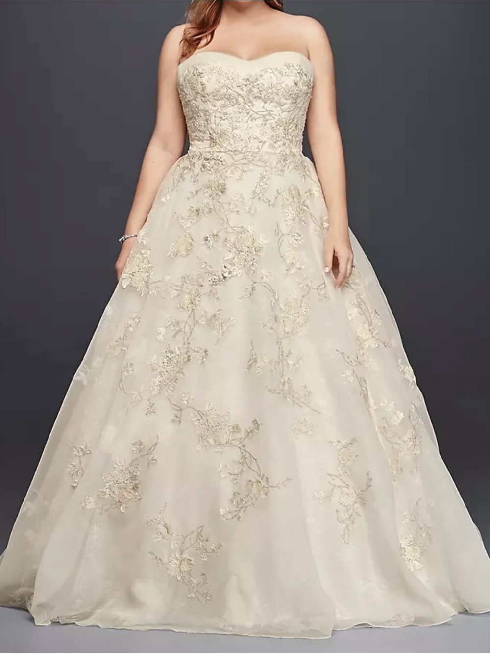 Oleg Cassini Strapless Embroidered Lace Wedding Dress in Ivory - Picture 9 of 11